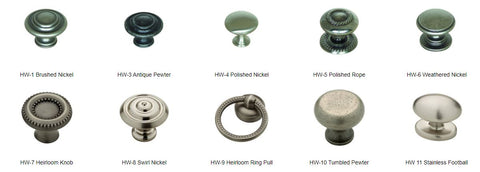 Hardware samples For furniture shown UNFINISHED on our website